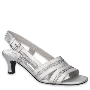 Easy Street Alive @Five Silver Glitter Dance Flex Megan Slingback Heels NWT 11M
